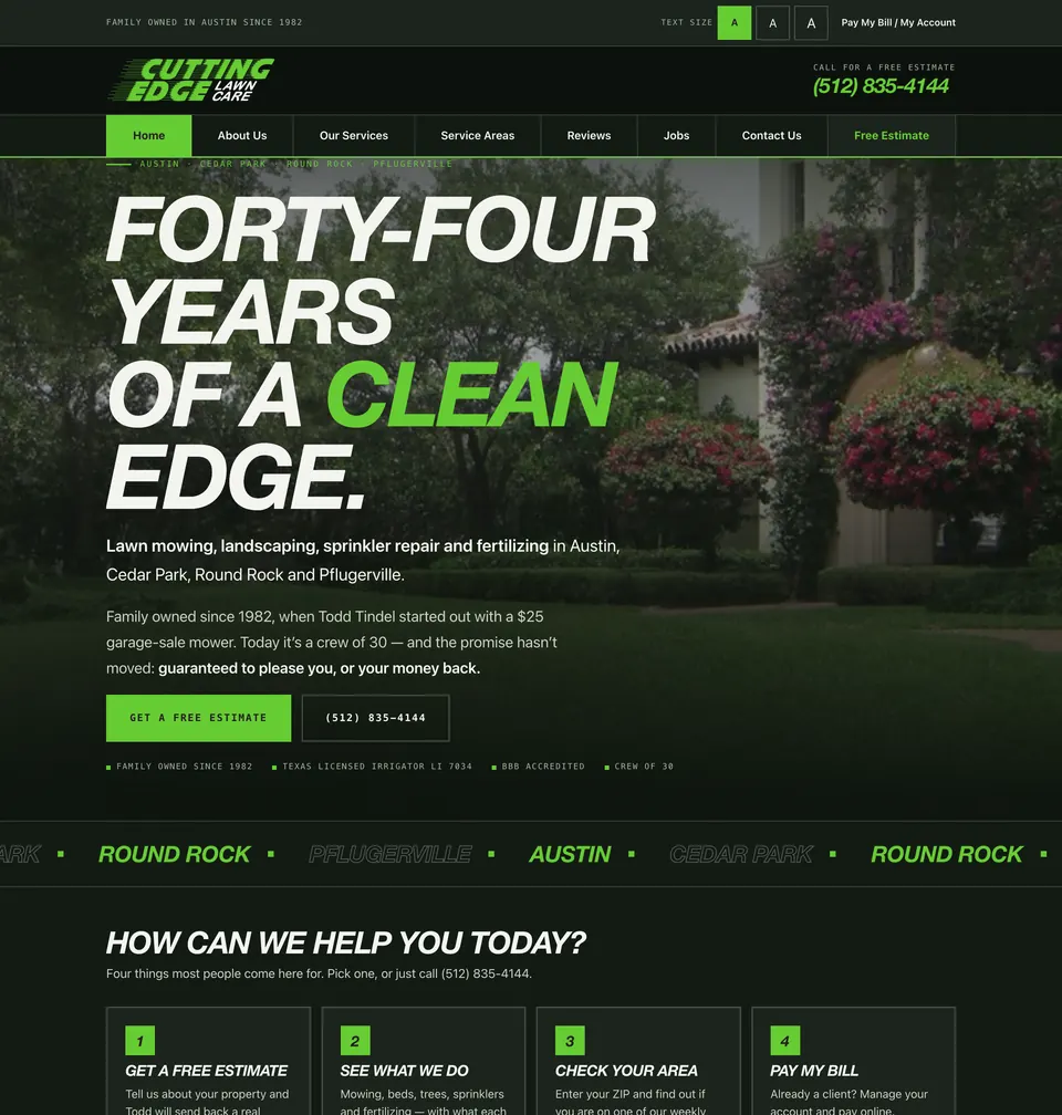 Cutting Edge Lawn Care's redesigned website